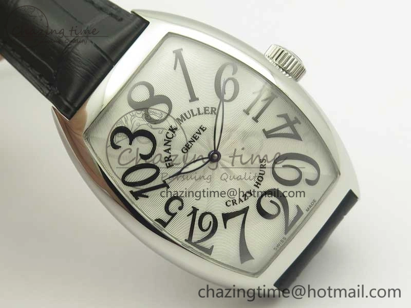 Crazy Hours Real Jumping Hour SS ABF White Dial Black Markers on Black Leather Strap A23J