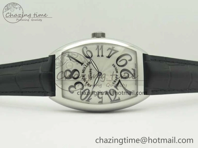 Crazy Hours Real Jumping Hour SS ABF White Dial Black Markers on Black Leather Strap A23J
