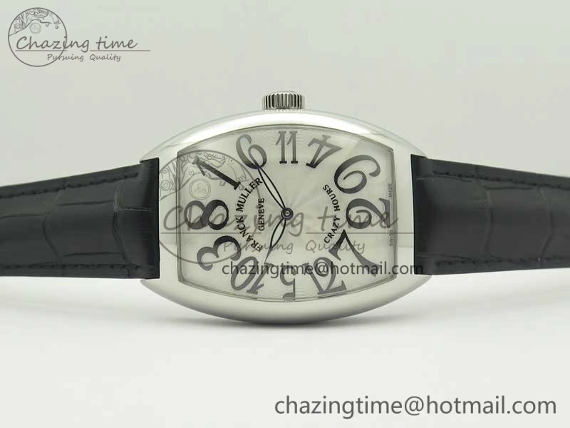 Crazy Hours Real Jumping Hour SS ABF White Dial Black Markers on Black Leather Strap A23J