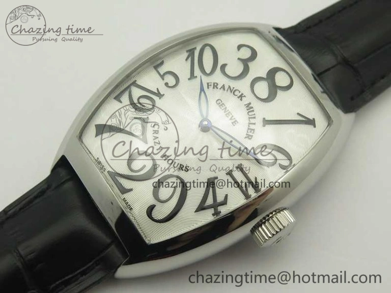 Crazy Hours Real Jumping Hour SS ABF White Dial Black Markers on Black Leather Strap A23J