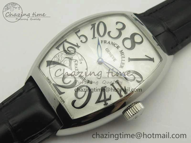 Crazy Hours Real Jumping Hour SS ABF White Dial Black Markers on Black Leather Strap A23J