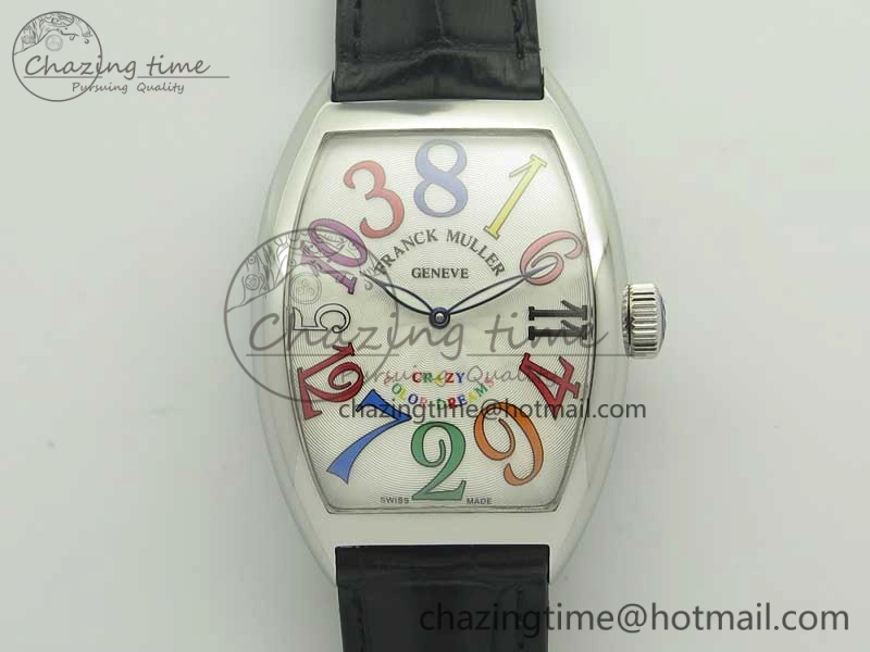 Crazy Hours Real Jumping Hour SS ABF White Dial Colorful Markers on Black Leather Strap A23J