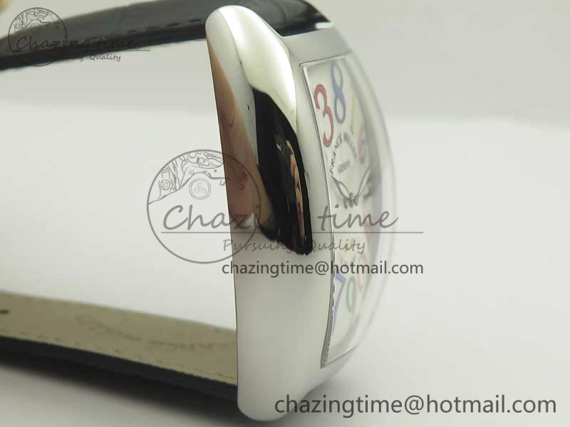 Crazy Hours Real Jumping Hour SS ABF White Dial Colorful Markers on Black Leather Strap A23J