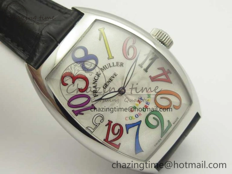Crazy Hours Real Jumping Hour SS ABF White Dial Colorful Markers on Black Leather Strap A23J
