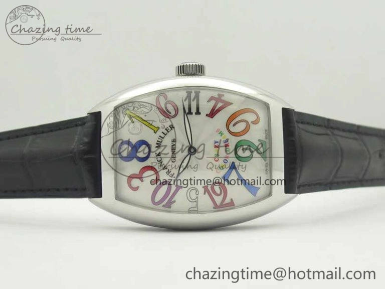 Crazy Hours Real Jumping Hour SS ABF White Dial Colorful Markers on Black Leather Strap A23J