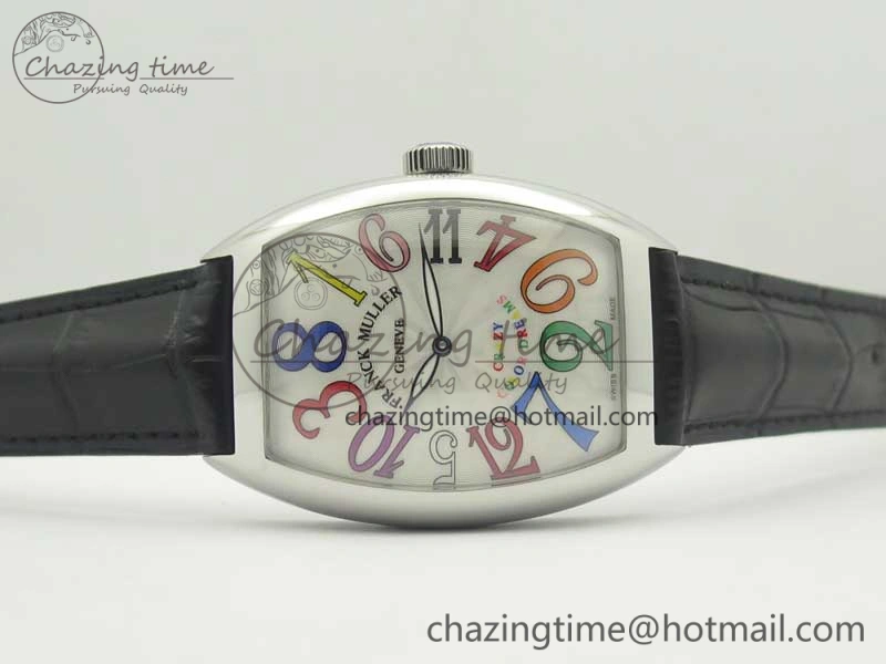 Crazy Hours Real Jumping Hour SS ABF White Dial Colorful Markers on Black Leather Strap A23J