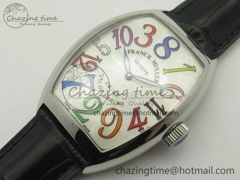 Crazy Hours Real Jumping Hour SS ABF White Dial Colorful Markers on Black Leather Strap A23J