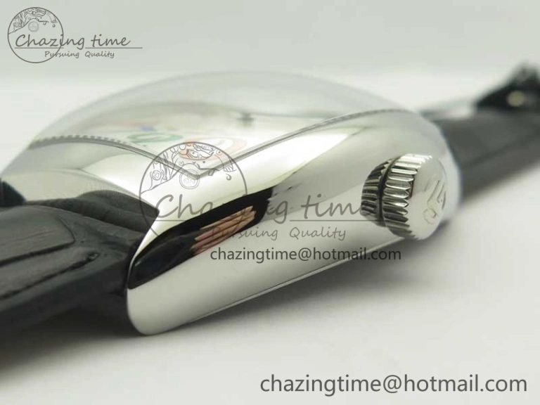Crazy Hours Real Jumping Hour SS ABF White Dial Colorful Markers on Black Leather Strap A23J