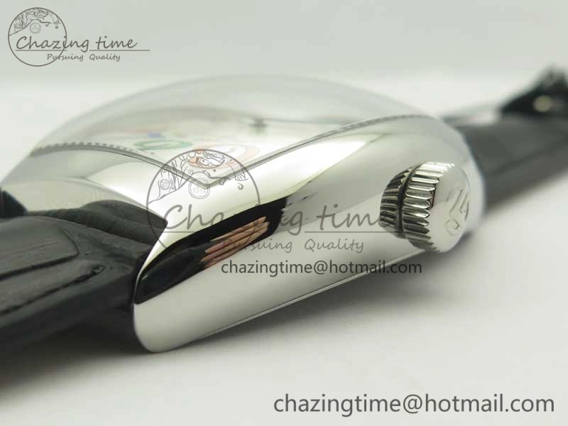 Crazy Hours Real Jumping Hour SS ABF White Dial Colorful Markers on Black Leather Strap A23J