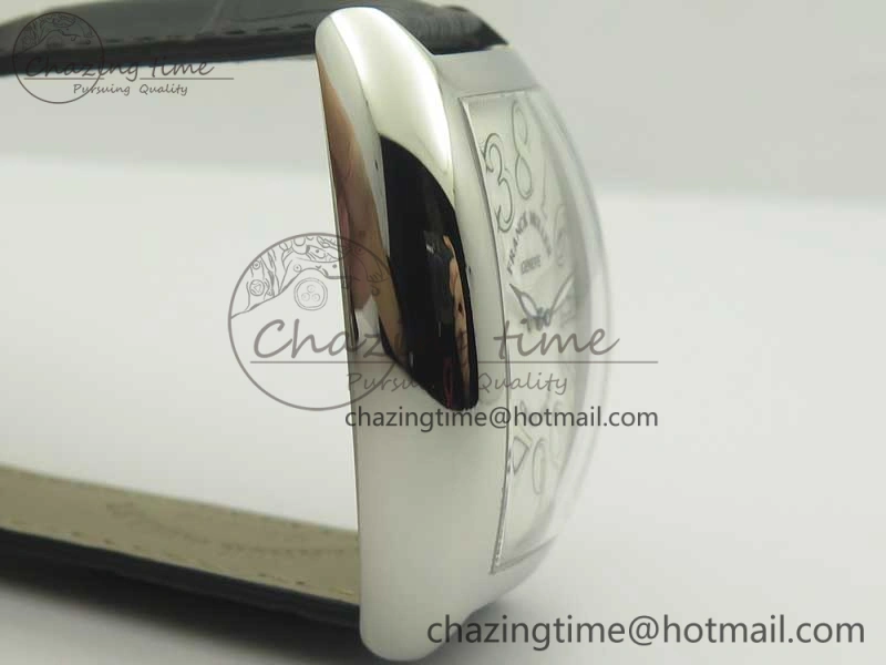 Crazy Hours Real Jumping Hour SS ABF White Dial White Markers on Black Leather Strap A23J