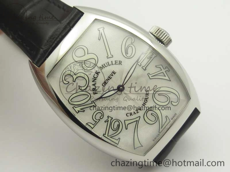 Crazy Hours Real Jumping Hour SS ABF White Dial White Markers on Black Leather Strap A23J