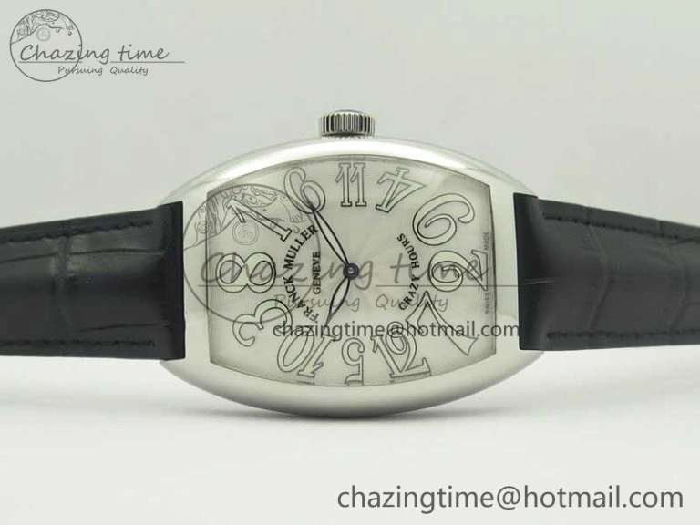 Crazy Hours Real Jumping Hour SS ABF White Dial White Markers on Black Leather Strap A23J
