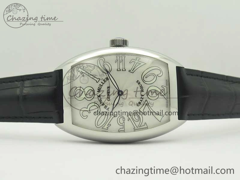Crazy Hours Real Jumping Hour SS ABF White Dial White Markers on Black Leather Strap A23J