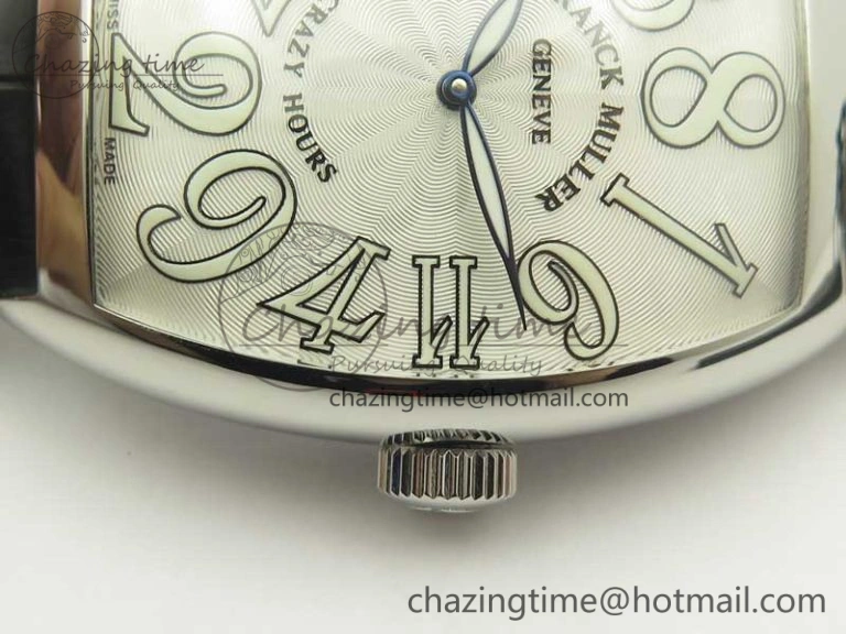 Crazy Hours Real Jumping Hour SS ABF White Dial White Markers on Black Leather Strap A23J