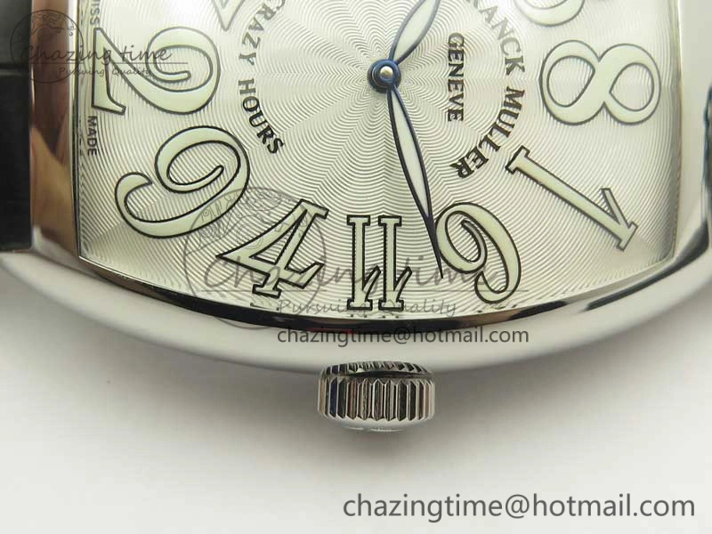 Crazy Hours Real Jumping Hour SS ABF White Dial White Markers on Black Leather Strap A23J