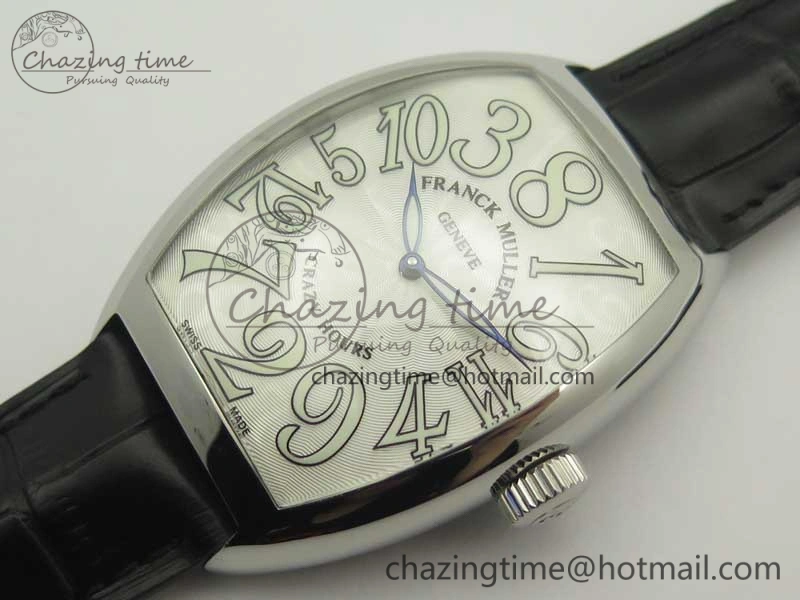 Crazy Hours Real Jumping Hour SS ABF White Dial White Markers on Black Leather Strap A23J