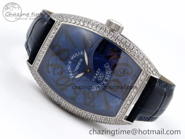 Crazy Hours SS TWF Best Edition Blue Dial Diamonds Bezel on Blue Leather Strap A23J