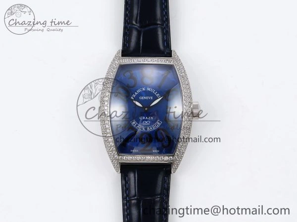Crazy Hours SS TWF Best Edition Blue Dial Diamonds Bezel on Blue Leather Strap A23J