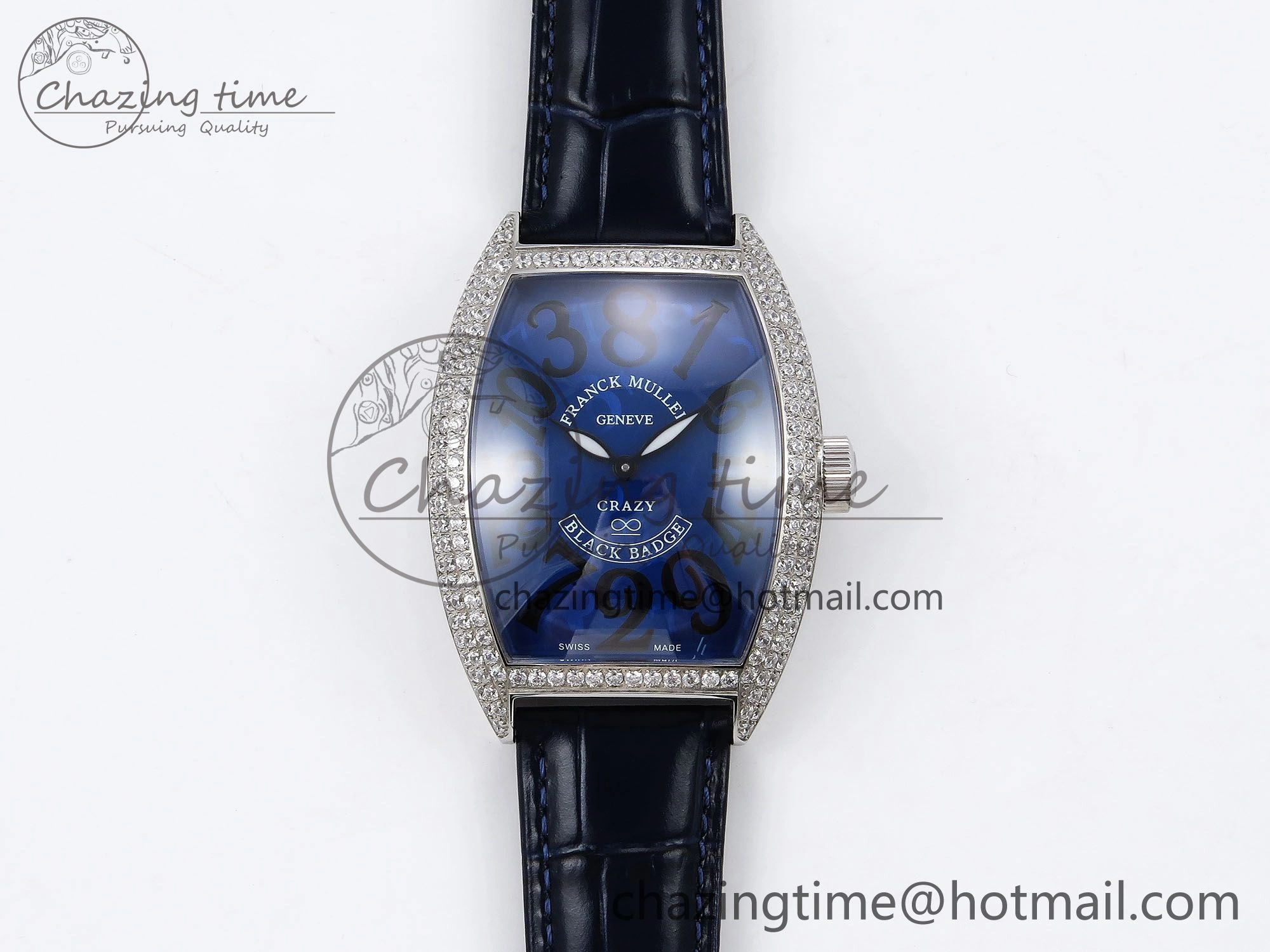 Crazy Hours SS TWF Best Edition Blue Dial Diamonds Bezel on Blue Leather Strap A23J