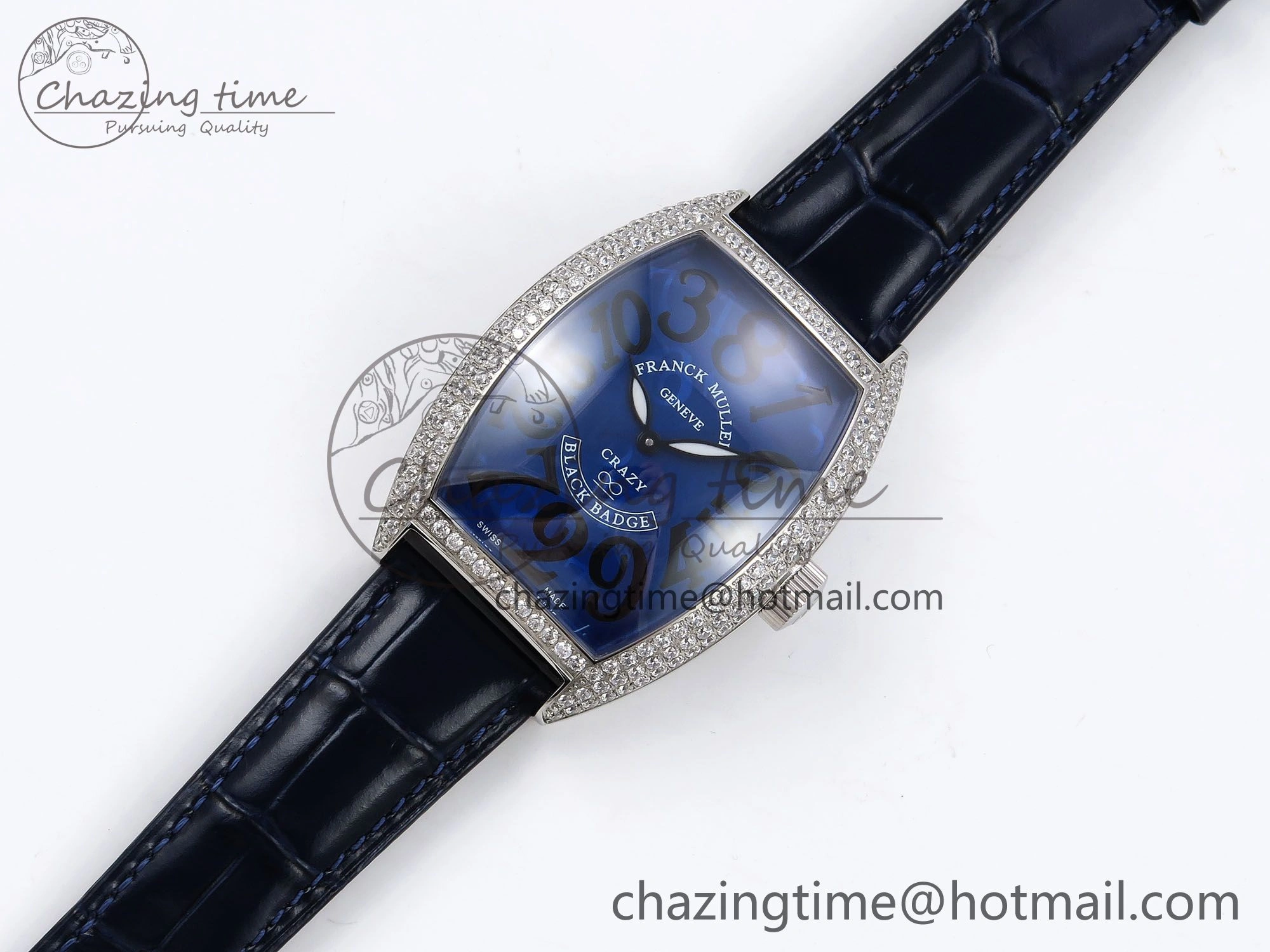 Crazy Hours SS TWF Best Edition Blue Dial Diamonds Bezel on Blue Leather Strap A23J