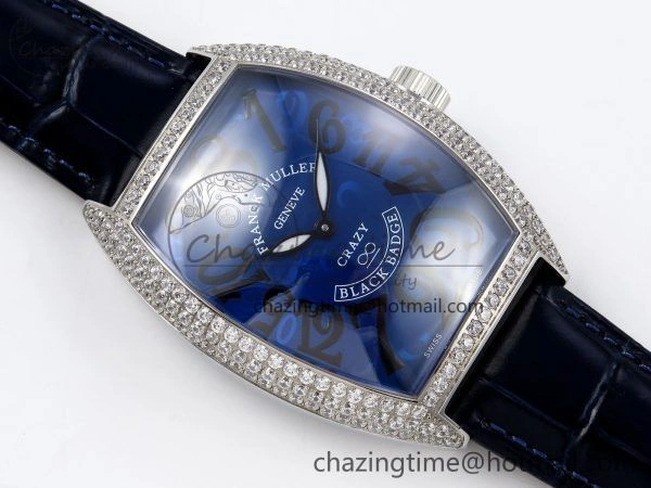 Crazy Hours SS TWF Best Edition Blue Dial Diamonds Bezel on Blue Leather Strap A23J