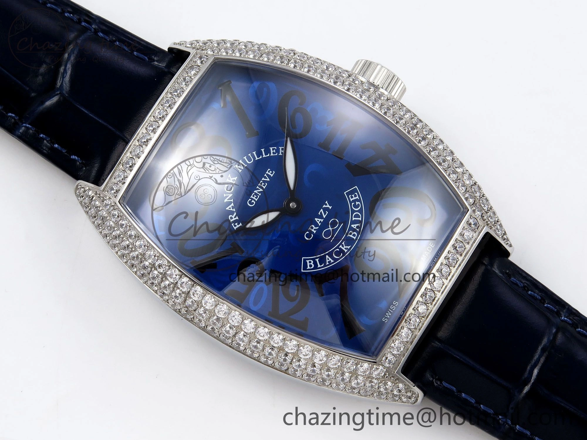 Crazy Hours SS TWF Best Edition Blue Dial Diamonds Bezel on Blue Leather Strap A23J