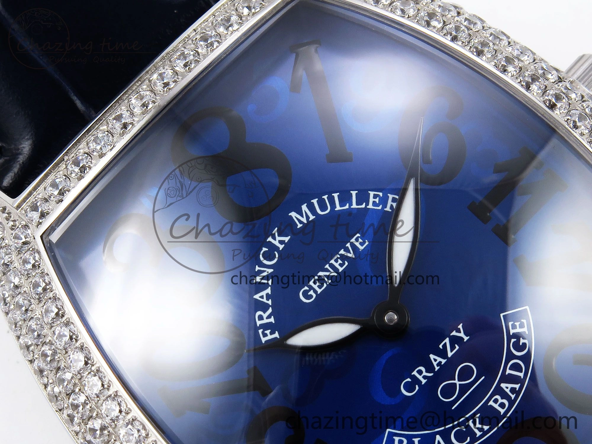 Crazy Hours SS TWF Best Edition Blue Dial Diamonds Bezel on Blue Leather Strap A23J