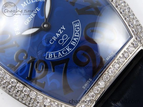 Crazy Hours SS TWF Best Edition Blue Dial Diamonds Bezel on Blue Leather Strap A23J