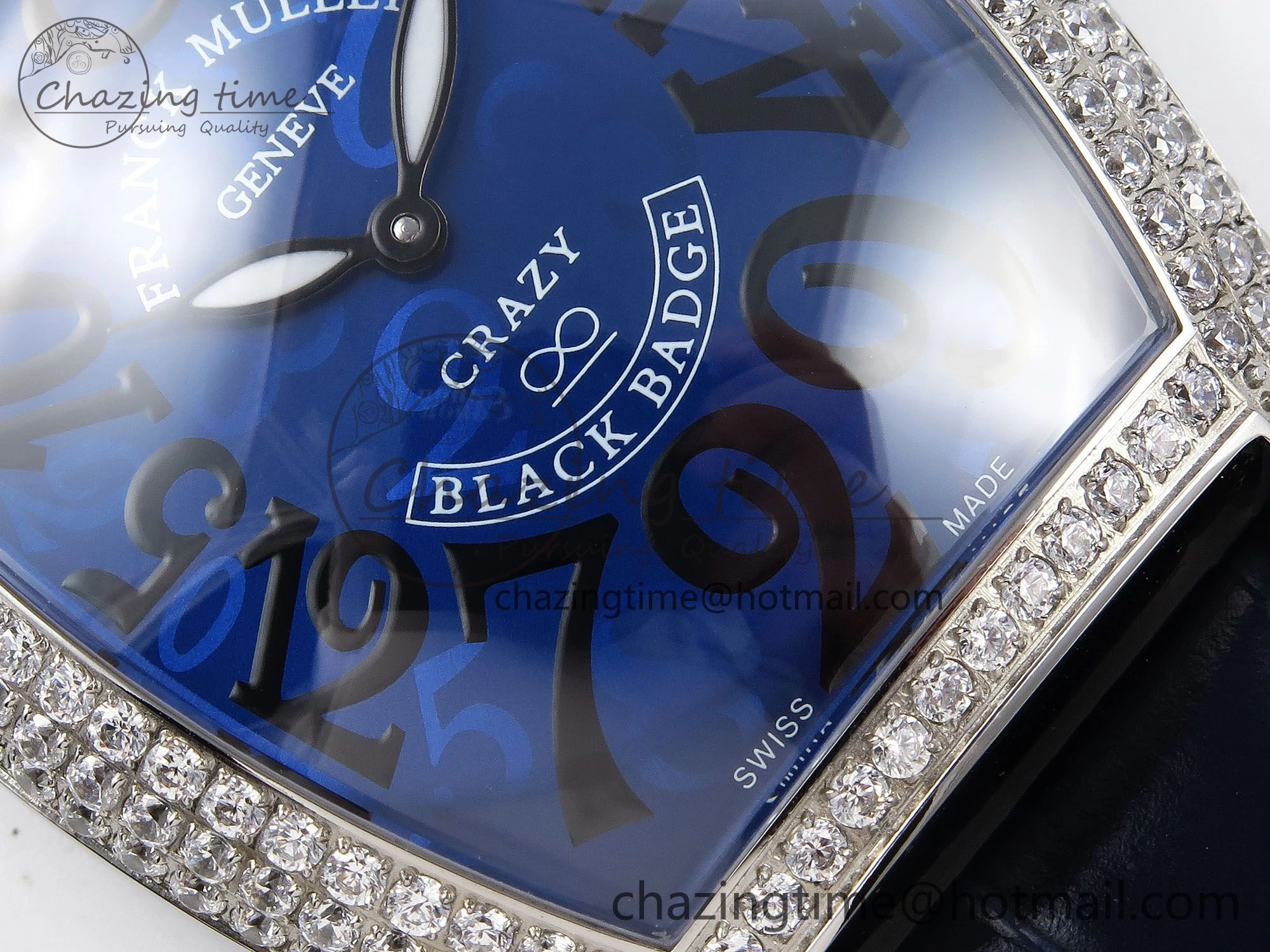 Crazy Hours SS TWF Best Edition Blue Dial Diamonds Bezel on Blue Leather Strap A23J