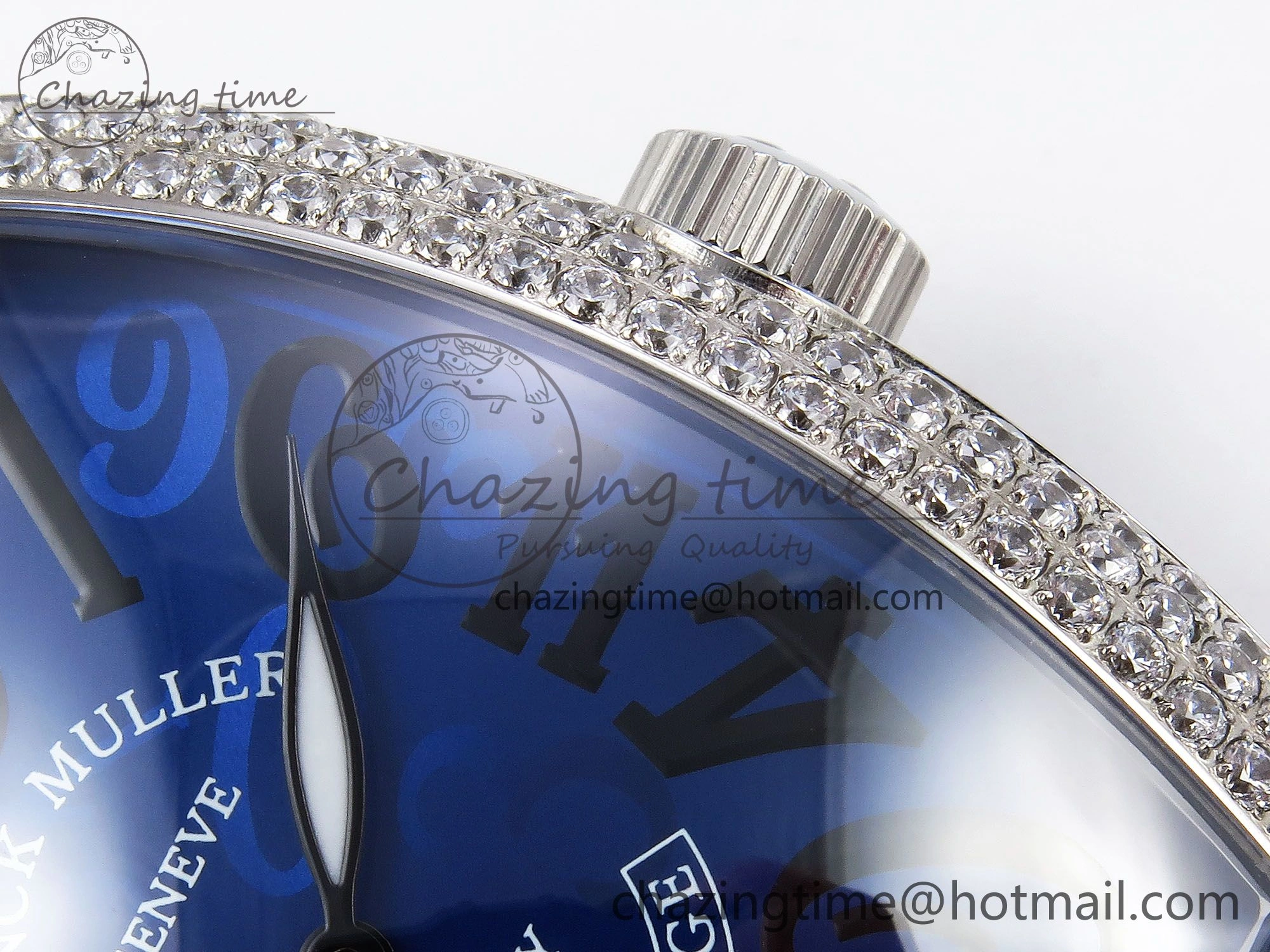 Crazy Hours SS TWF Best Edition Blue Dial Diamonds Bezel on Blue Leather Strap A23J