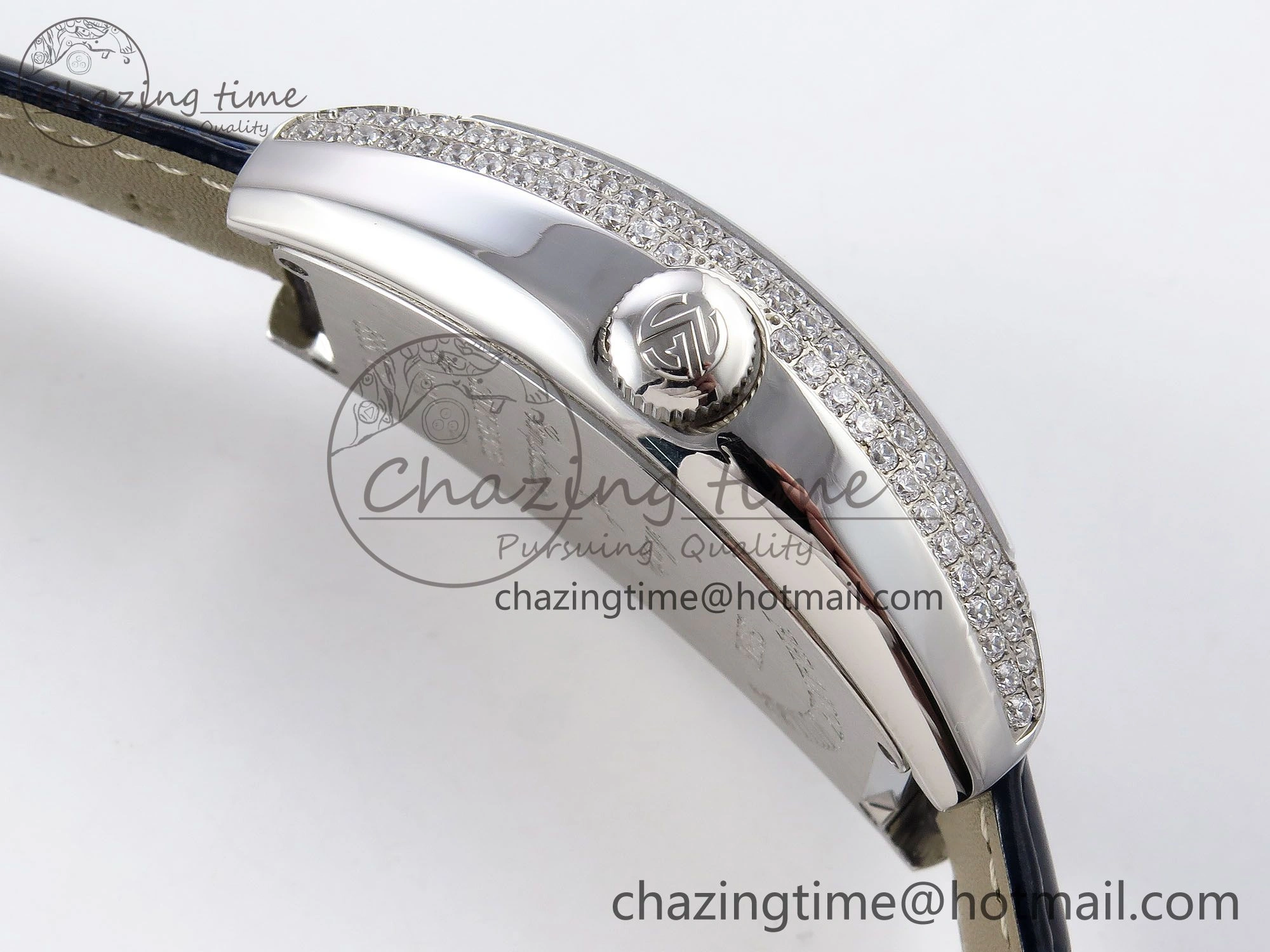 Crazy Hours SS TWF Best Edition Blue Dial Diamonds Bezel on Blue Leather Strap A23J