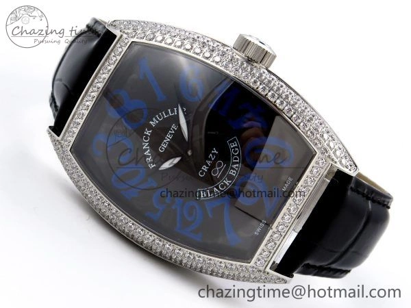 Crazy Hours SS TWF Best Edition Gray Dial Diamonds Bezel on Black Leather Strap A23J