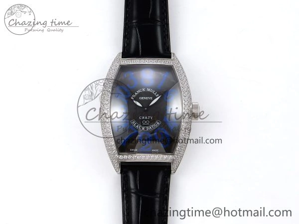 Crazy Hours SS TWF Best Edition Gray Dial Diamonds Bezel on Black Leather Strap A23J