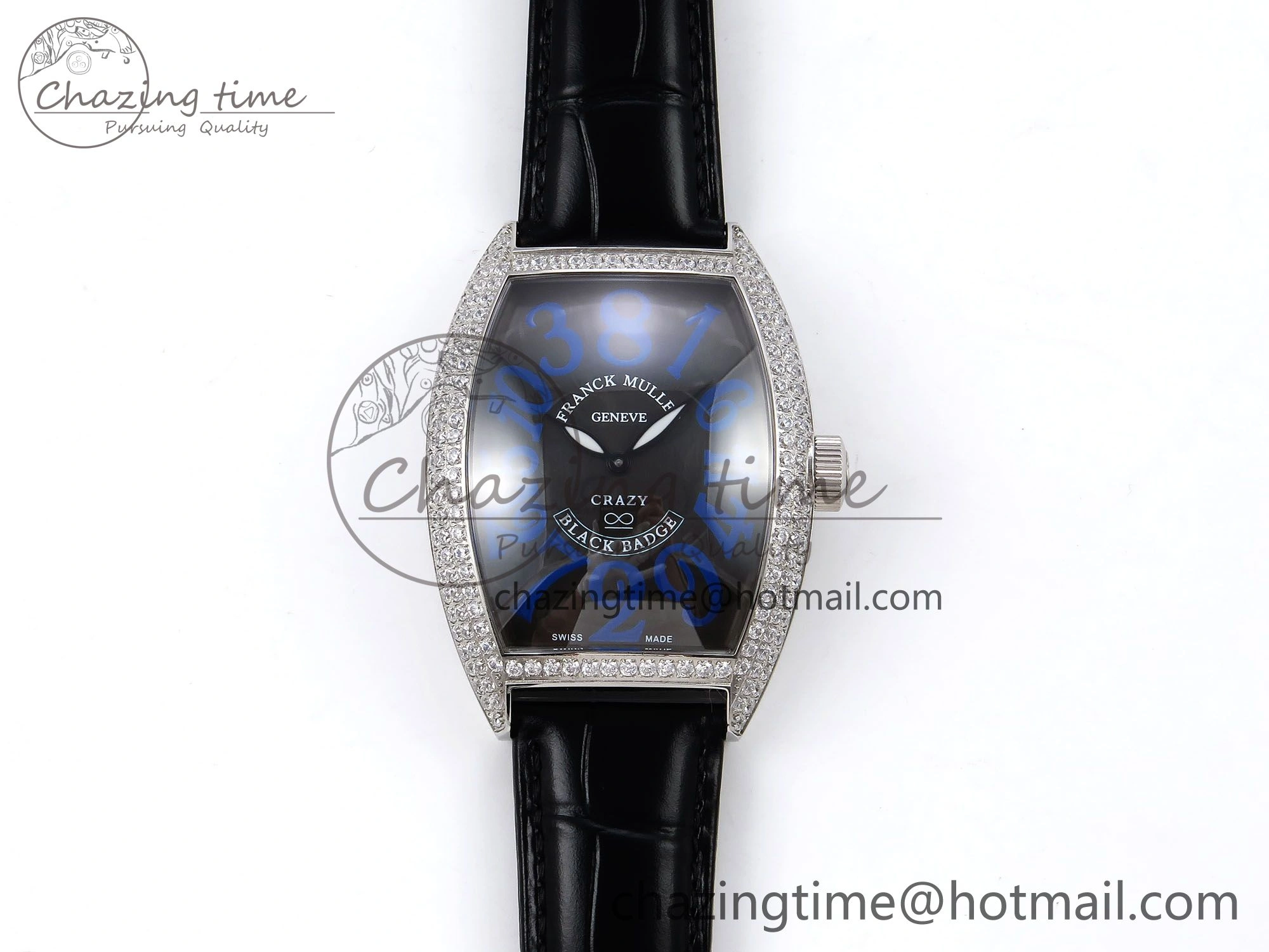 Crazy Hours SS TWF Best Edition Gray Dial Diamonds Bezel on Black Leather Strap A23J