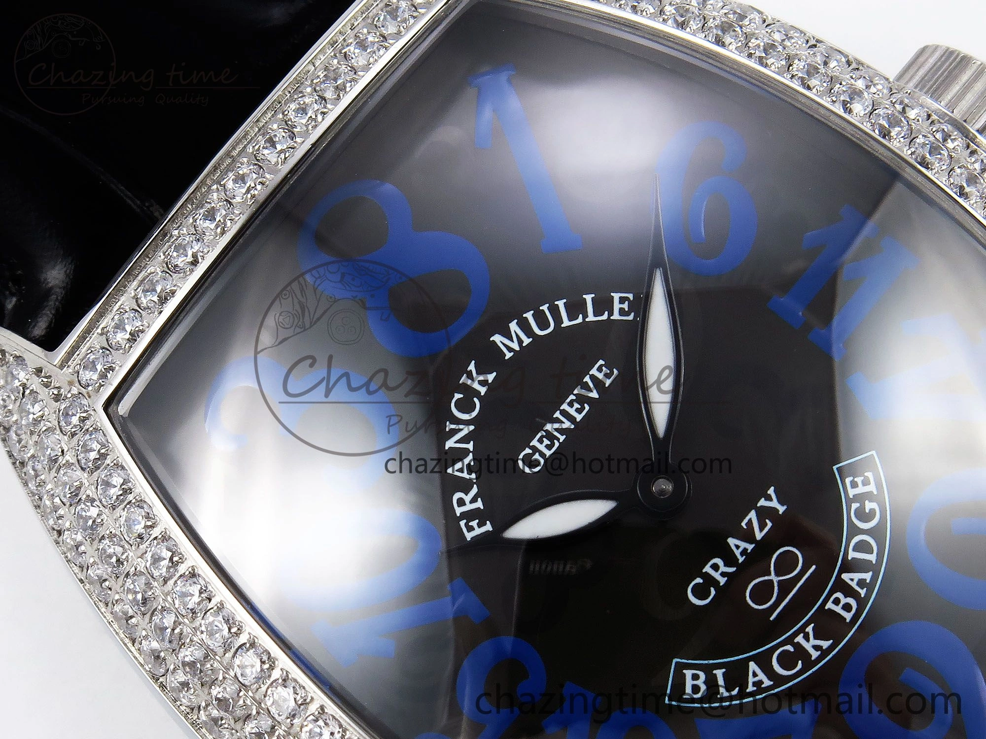 Crazy Hours SS TWF Best Edition Gray Dial Diamonds Bezel on Black Leather Strap A23J