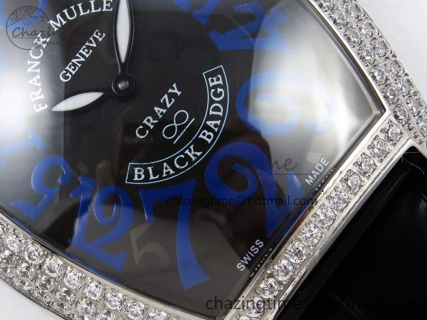 Crazy Hours SS TWF Best Edition Gray Dial Diamonds Bezel on Black Leather Strap A23J