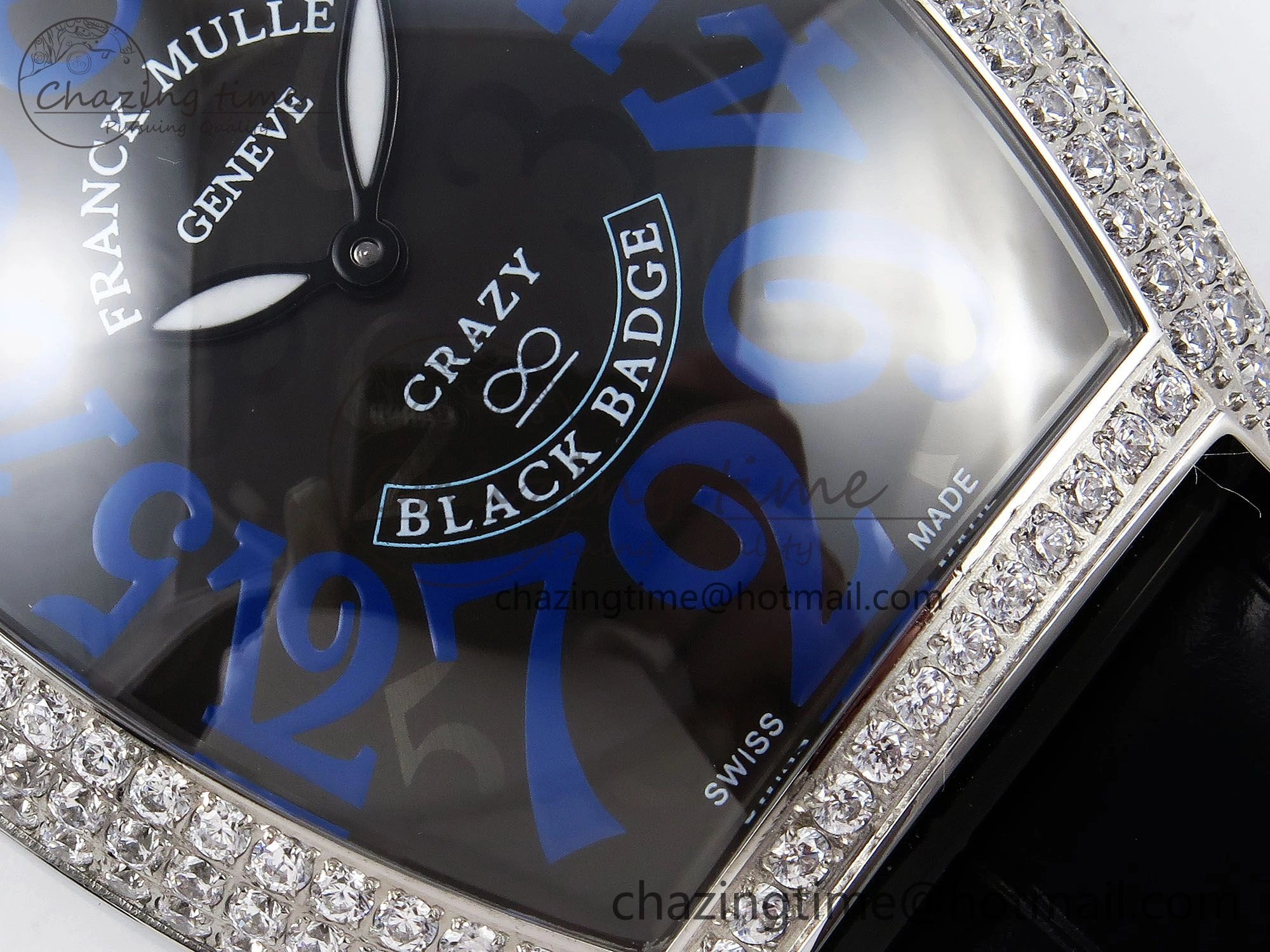 Crazy Hours SS TWF Best Edition Gray Dial Diamonds Bezel on Black Leather Strap A23J