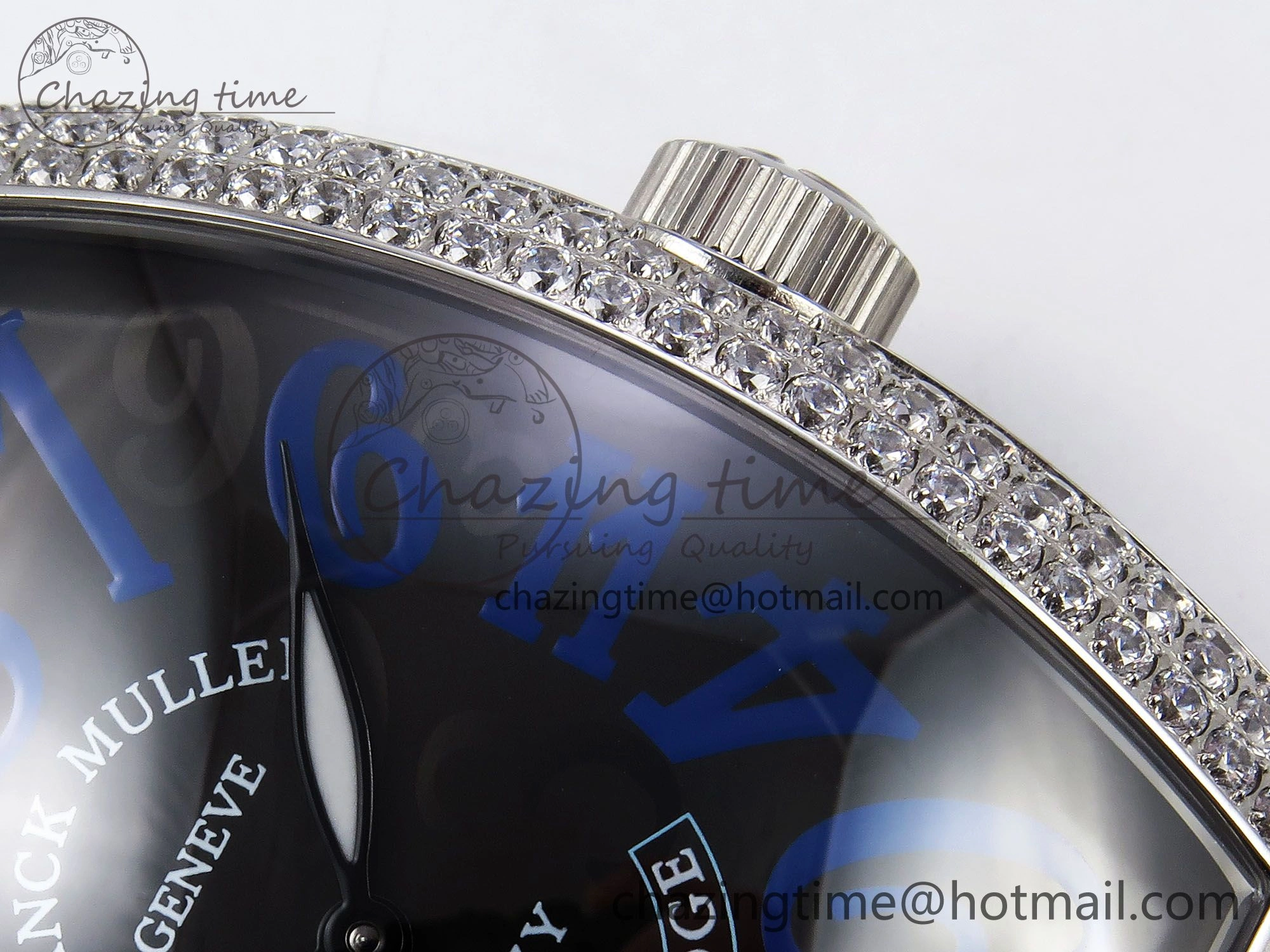 Crazy Hours SS TWF Best Edition Gray Dial Diamonds Bezel on Black Leather Strap A23J