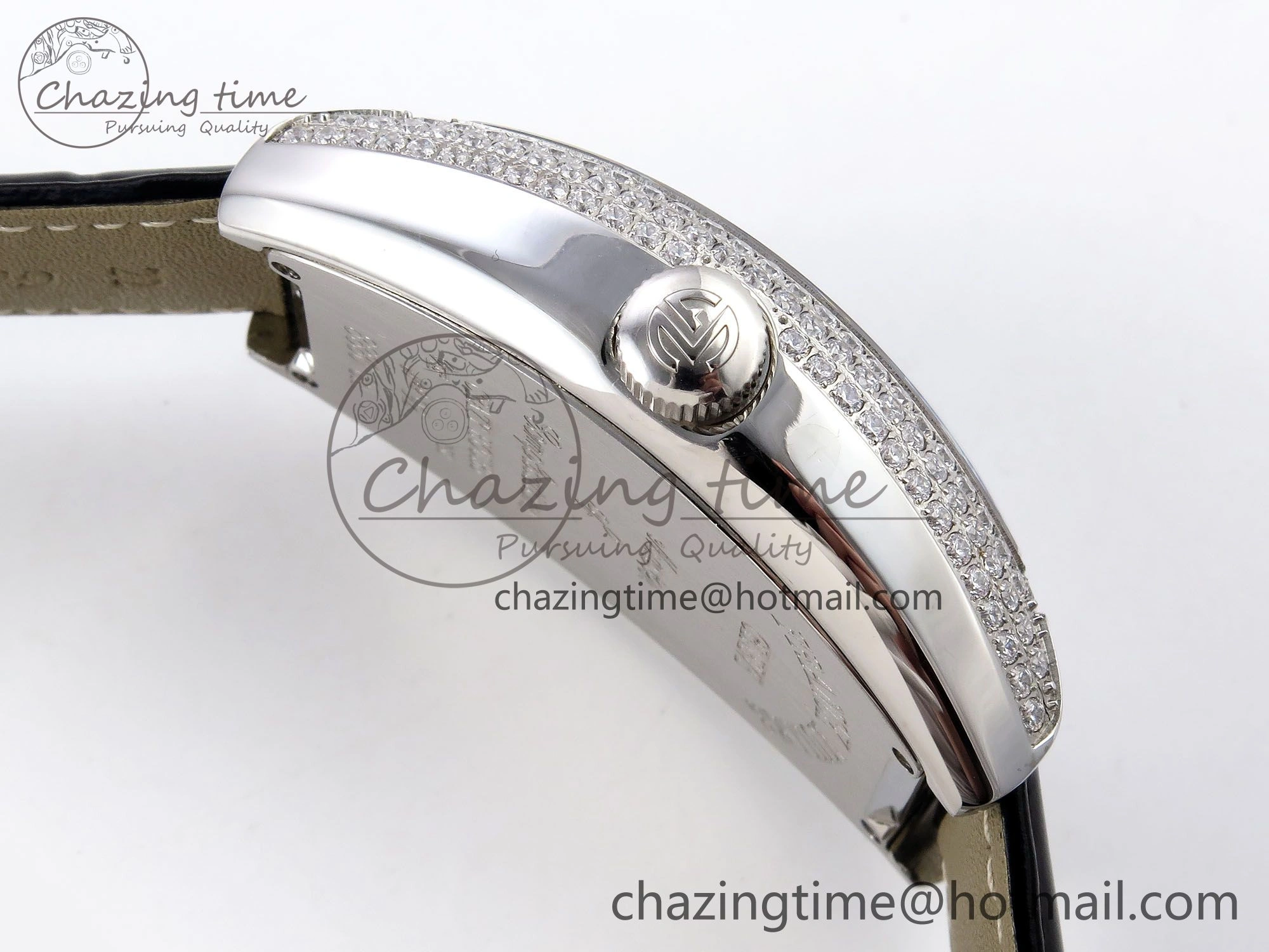 Crazy Hours SS TWF Best Edition Gray Dial Diamonds Bezel on Black Leather Strap A23J