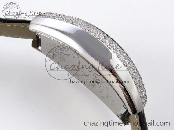 Crazy Hours SS TWF Best Edition Gray Dial Diamonds Bezel on Black Leather Strap A23J
