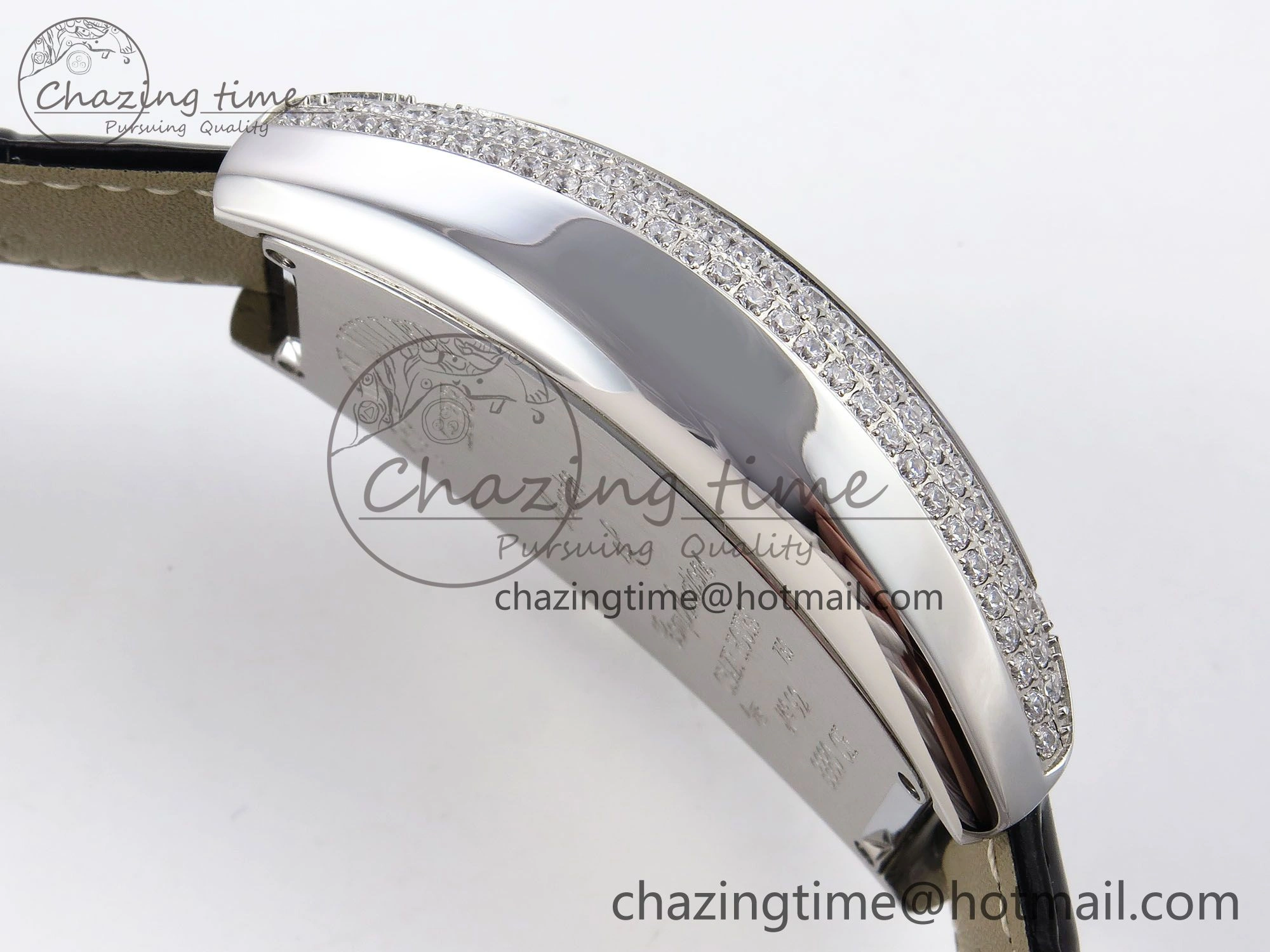 Crazy Hours SS TWF Best Edition Gray Dial Diamonds Bezel on Black Leather Strap A23J