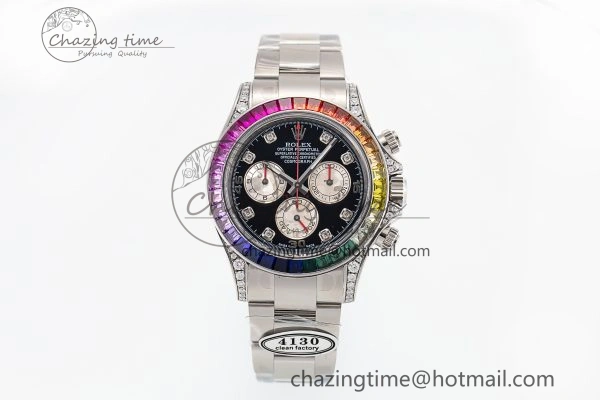 Custom Daytona 116520 RBOW Rainbow Clean Best Edition Black Dial on SS Bracelet SA4130