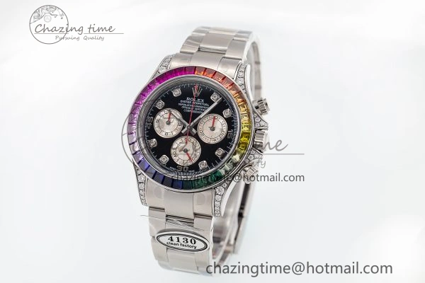 Custom Daytona 116520 RBOW Rainbow Clean Best Edition Black Dial on SS Bracelet SA4130