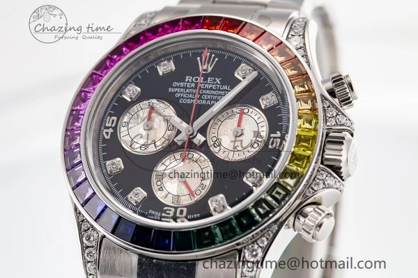 Custom Daytona 116520 RBOW Rainbow Clean Best Edition Black Dial on SS Bracelet SA4130