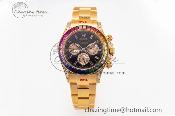 Custom Daytona 116595 RBOW Rainbow Clean Best Edition Black RG Dial on RG Bracelet SA4130