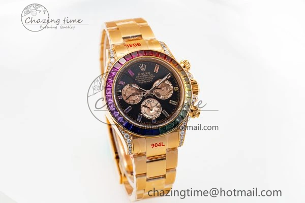 Custom Daytona 116595 RBOW Rainbow Clean Best Edition Black RG Dial on RG Bracelet SA4130
