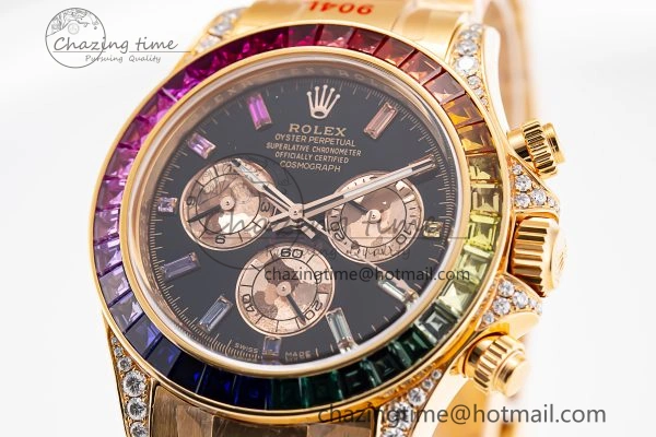 Custom Daytona 116595 RBOW Rainbow Clean Best Edition Black RG Dial on RG Bracelet SA4130