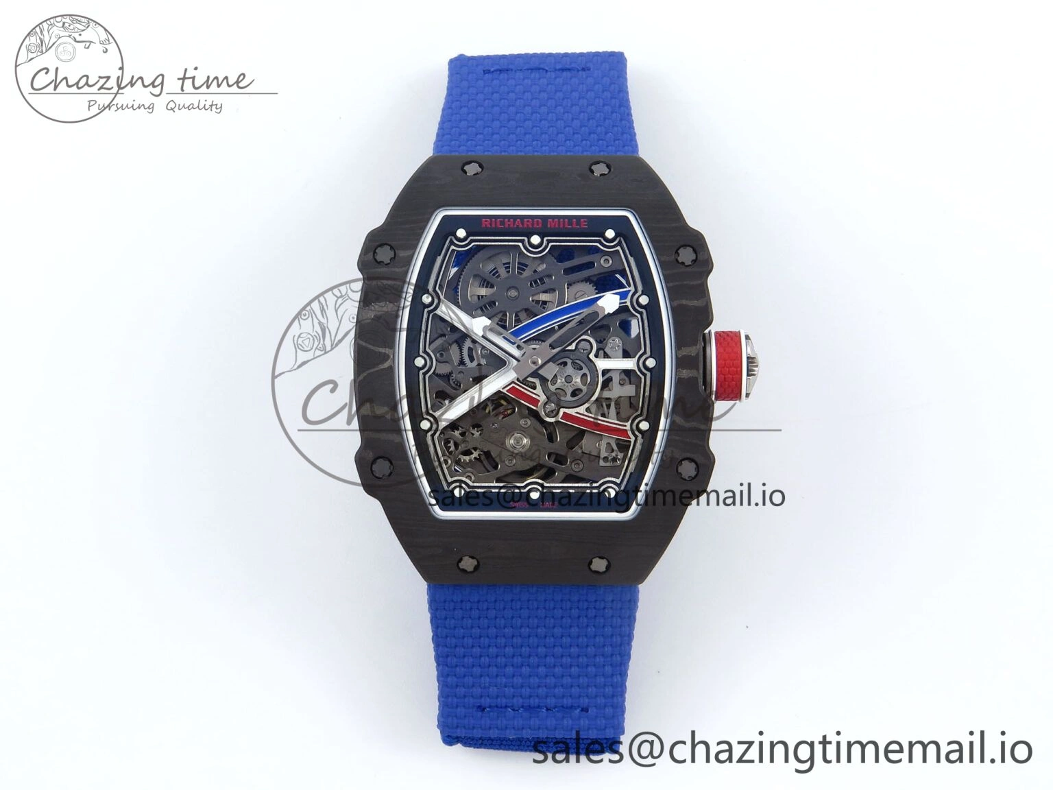 Custom Made RM67-02 Black NTPT France Dial on Blue Nylon strap CRMA7 Clone
