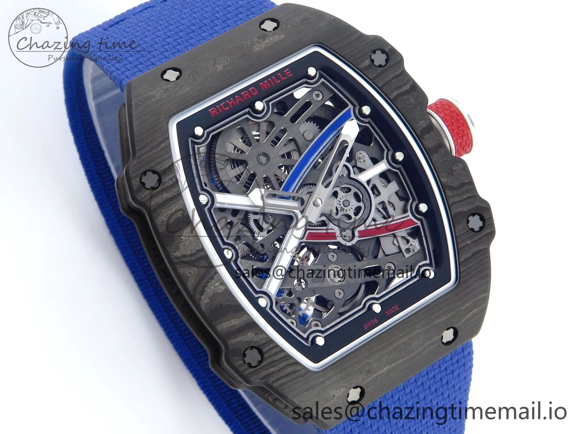 Custom Made RM67-02 Black NTPT France Dial on Blue Nylon strap CRMA7 Clone