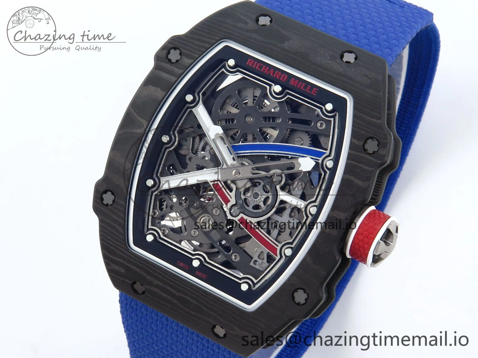 Custom Made RM67-02 Black NTPT France Dial on Blue Nylon strap CRMA7 Clone